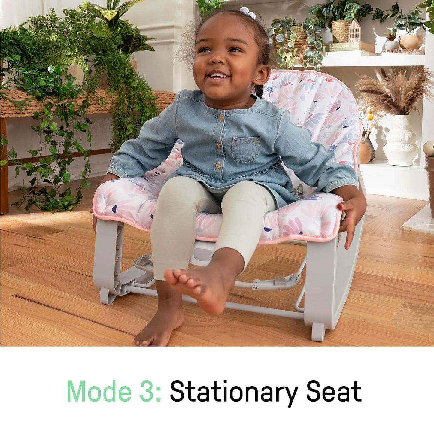 Keep Cozy 3-In-1 Grow with Me Vibrating Baby Bouncer Seat & Infant to Toddler Rocker, Vibrations & -Toy Bar, 0-30 Months up to 40 Lbs (Pink Burst)