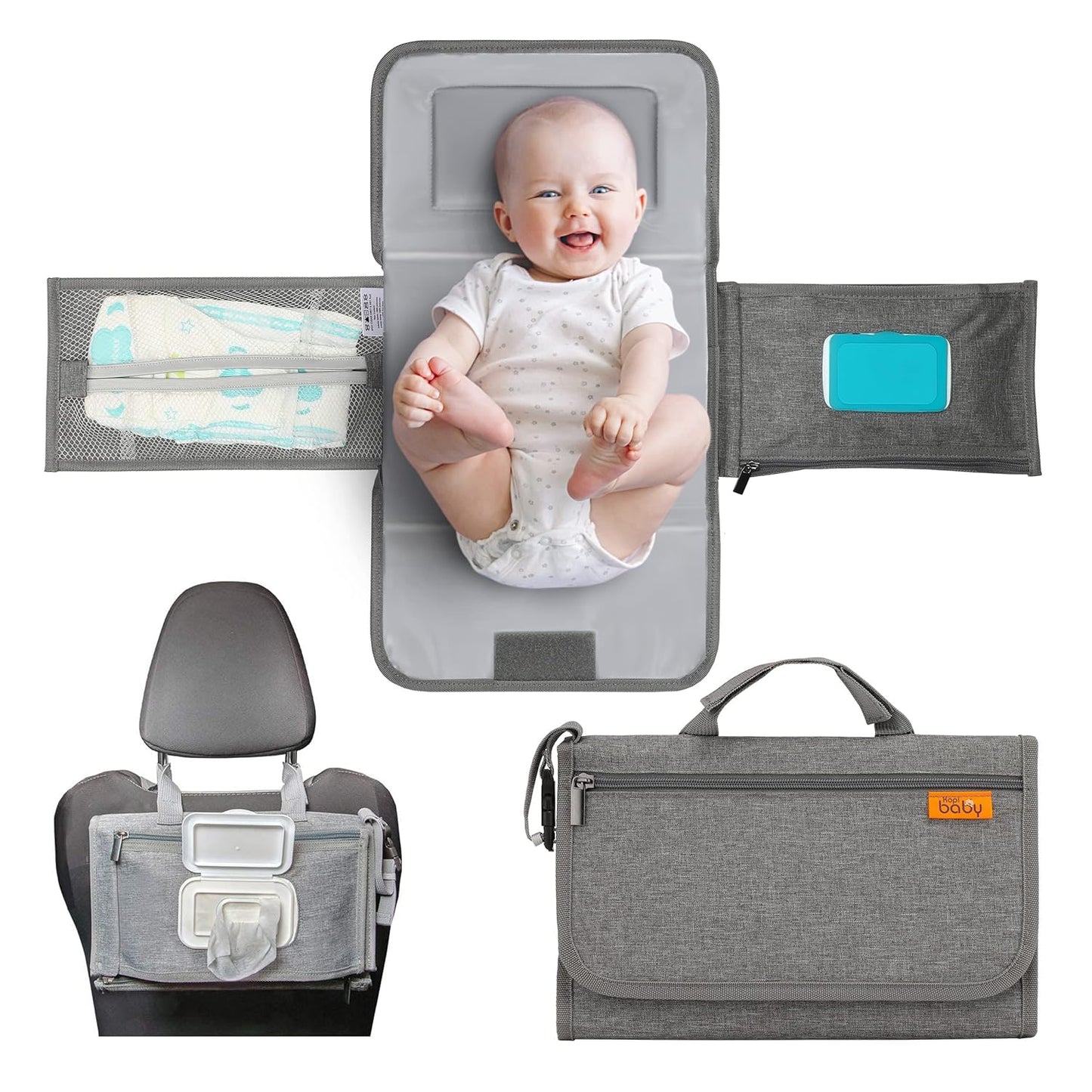 Portable Diaper Changing Pad - Baby Diaper Changer Travel Bag with Wipes Pocket, Smart Design Portable Changing Mat, Infant Travel Station Kit, Gift for Newborn Girl & Boy - Grey, Classic