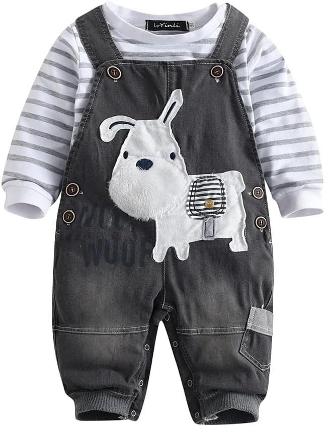 Cute Baby Boy Clothes Suit Toddler Boys' Striped Long Sleeve T-Shirt+Denim Overalls Jumpsuit Pants Outfits Sets