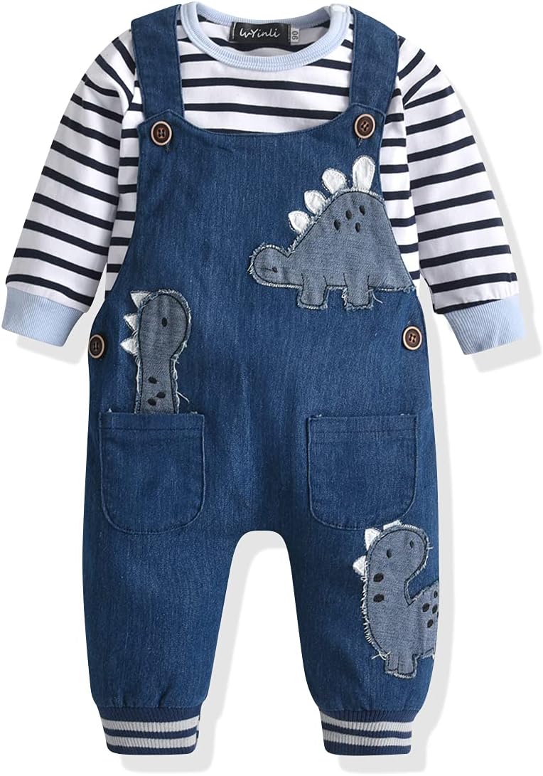 Cute Baby Boy Clothes Suit Toddler Boys' Striped Long Sleeve T-Shirt+Denim Overalls Jumpsuit Pants Outfits Sets