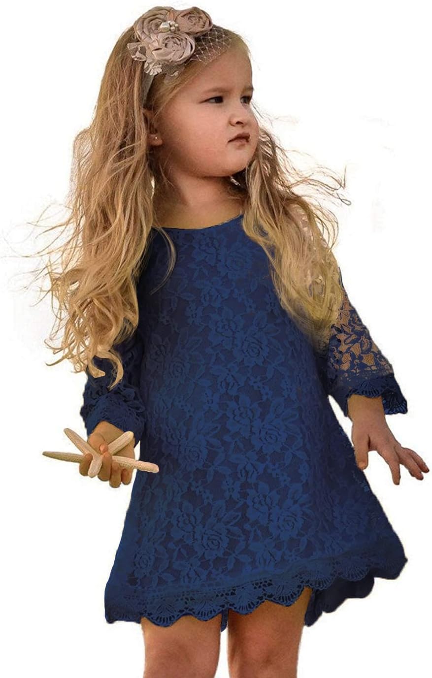 Flower Girl Dress, Lace Dress 3/4 Sleeve Dress