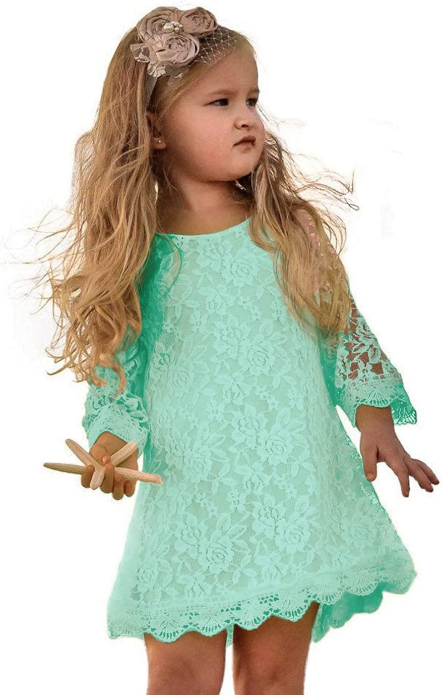 Flower Girl Dress, Lace Dress 3/4 Sleeve Dress