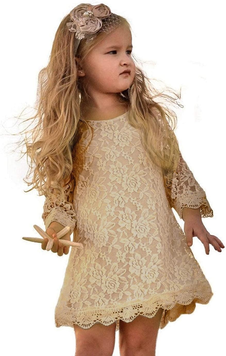 Flower Girl Dress, Lace Dress 3/4 Sleeve Dress