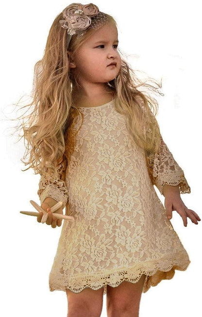 Flower Girl Dress, Lace Dress 3/4 Sleeve Dress