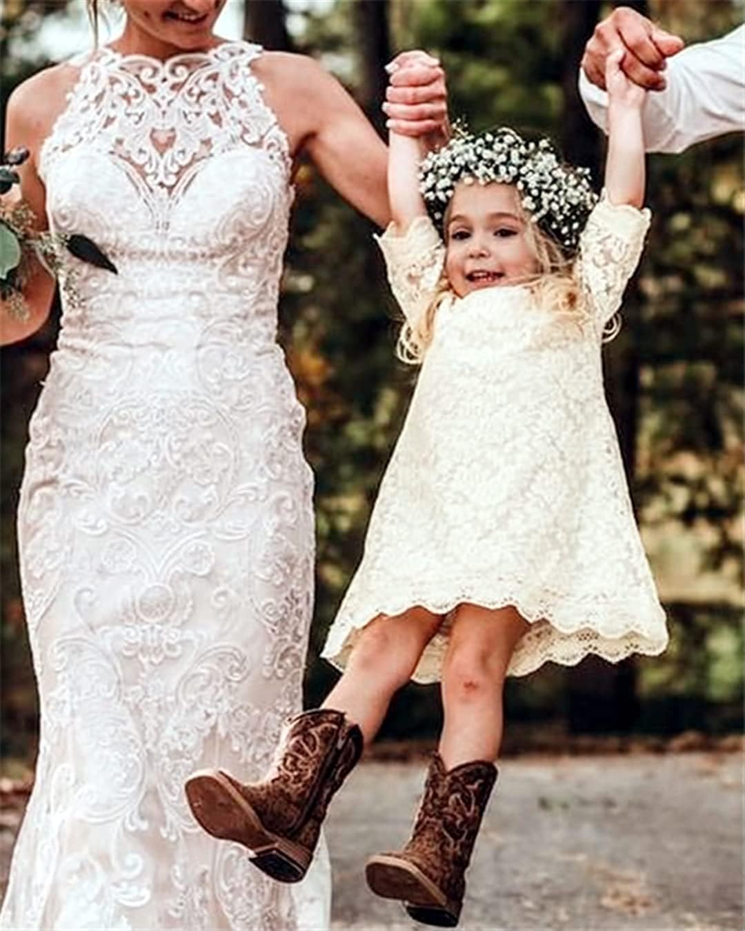 Flower Girl Dress, Lace Dress 3/4 Sleeve Dress