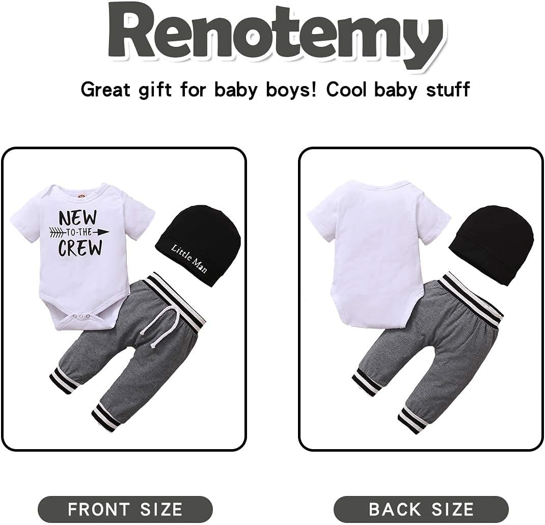 Newborn Infant Baby Boy Clothes Outfits New to the Crew Outfits Long Pants Toddler Baby Boy Clothes Set