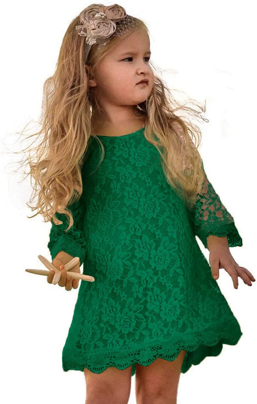 Flower Girl Dress, Lace Dress 3/4 Sleeve Dress