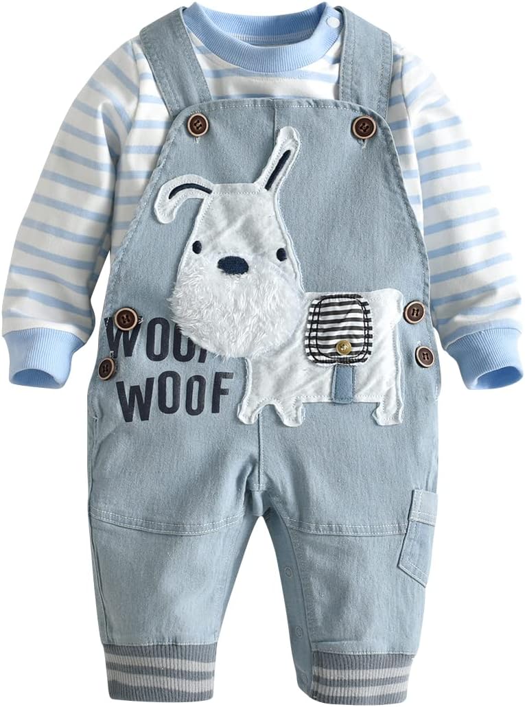 Cute Baby Boy Clothes Suit Toddler Boys' Striped Long Sleeve T-Shirt+Denim Overalls Jumpsuit Pants Outfits Sets