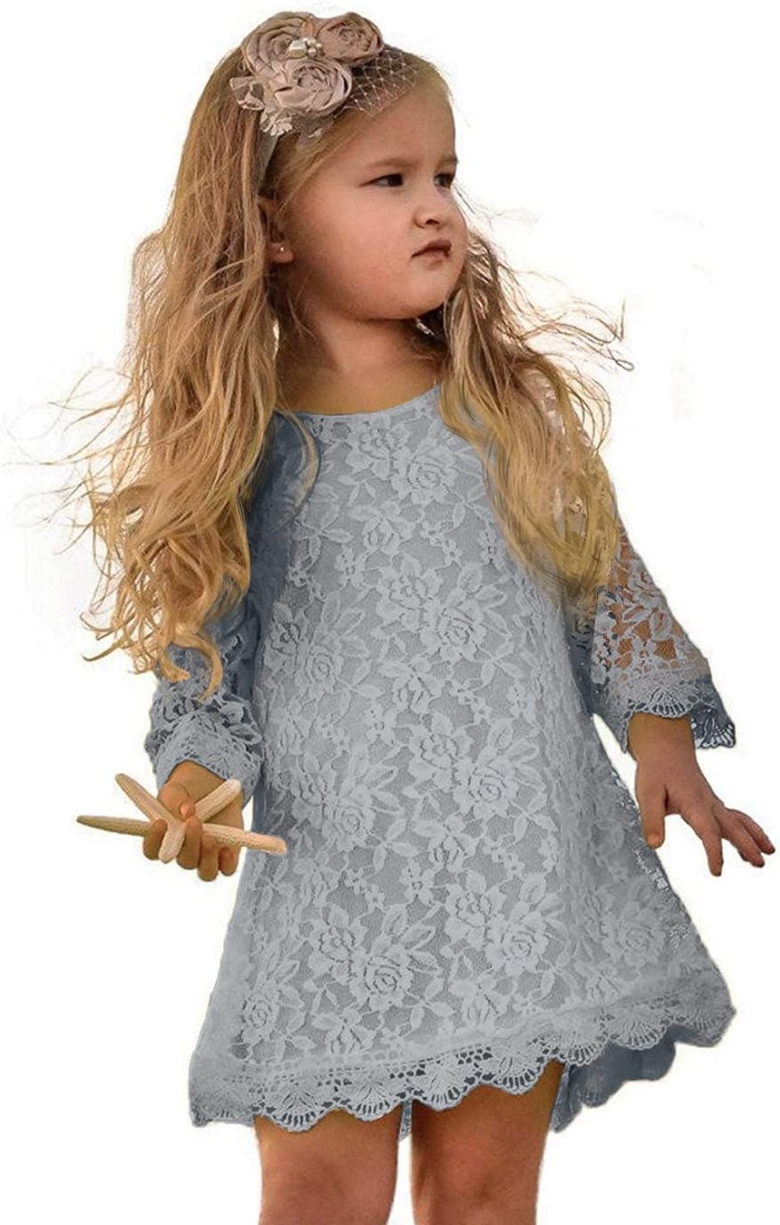 Flower Girl Dress, Lace Dress 3/4 Sleeve Dress