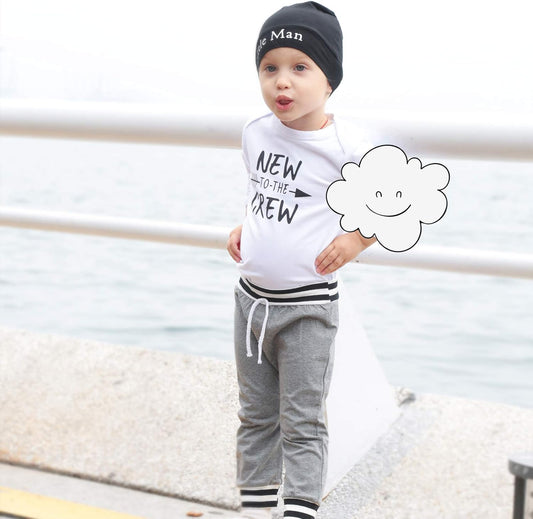 Newborn Infant Baby Boy Clothes Outfits New to the Crew Outfits Long Pants Toddler Baby Boy Clothes Set