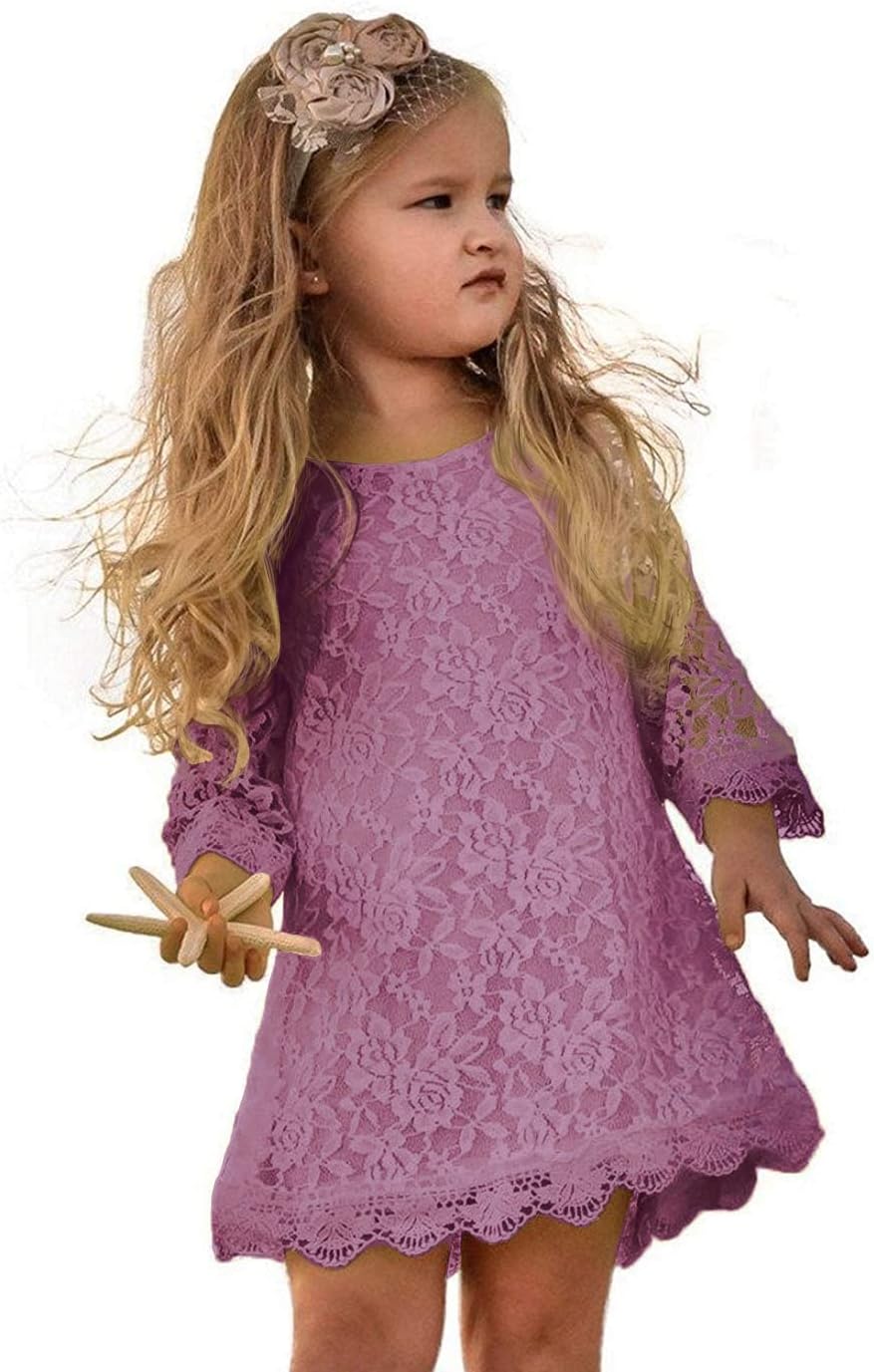 Flower Girl Dress, Lace Dress 3/4 Sleeve Dress