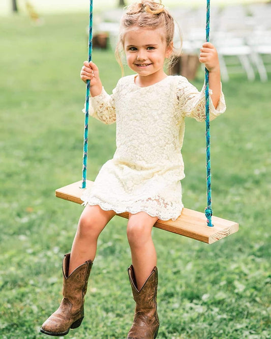 Flower Girl Dress, Lace Dress 3/4 Sleeve Dress