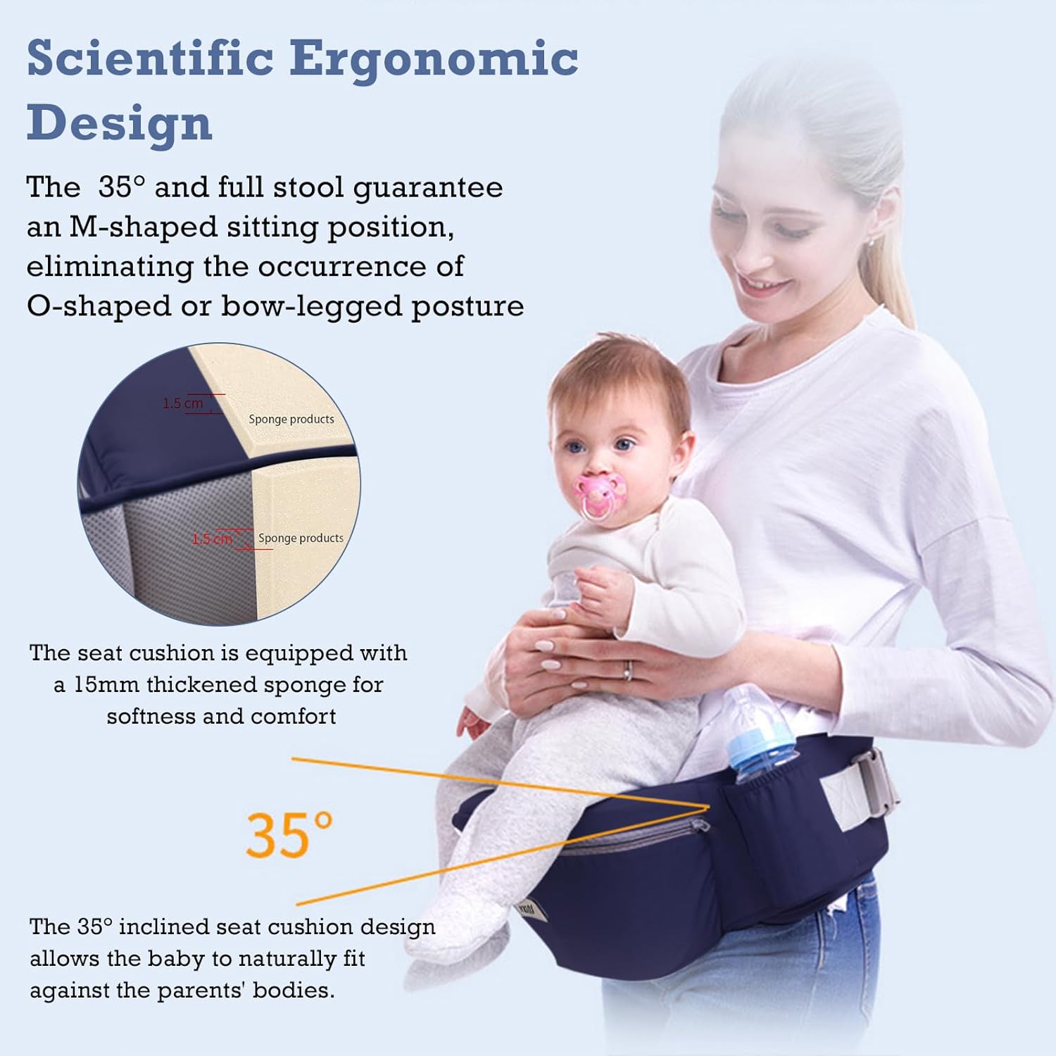 Ergonomic Baby Carrier with Hip Seat – 15-in-1 Adjustable Baby Backpack for Newborn to Toddler (0–48 Months) | Deep Blue