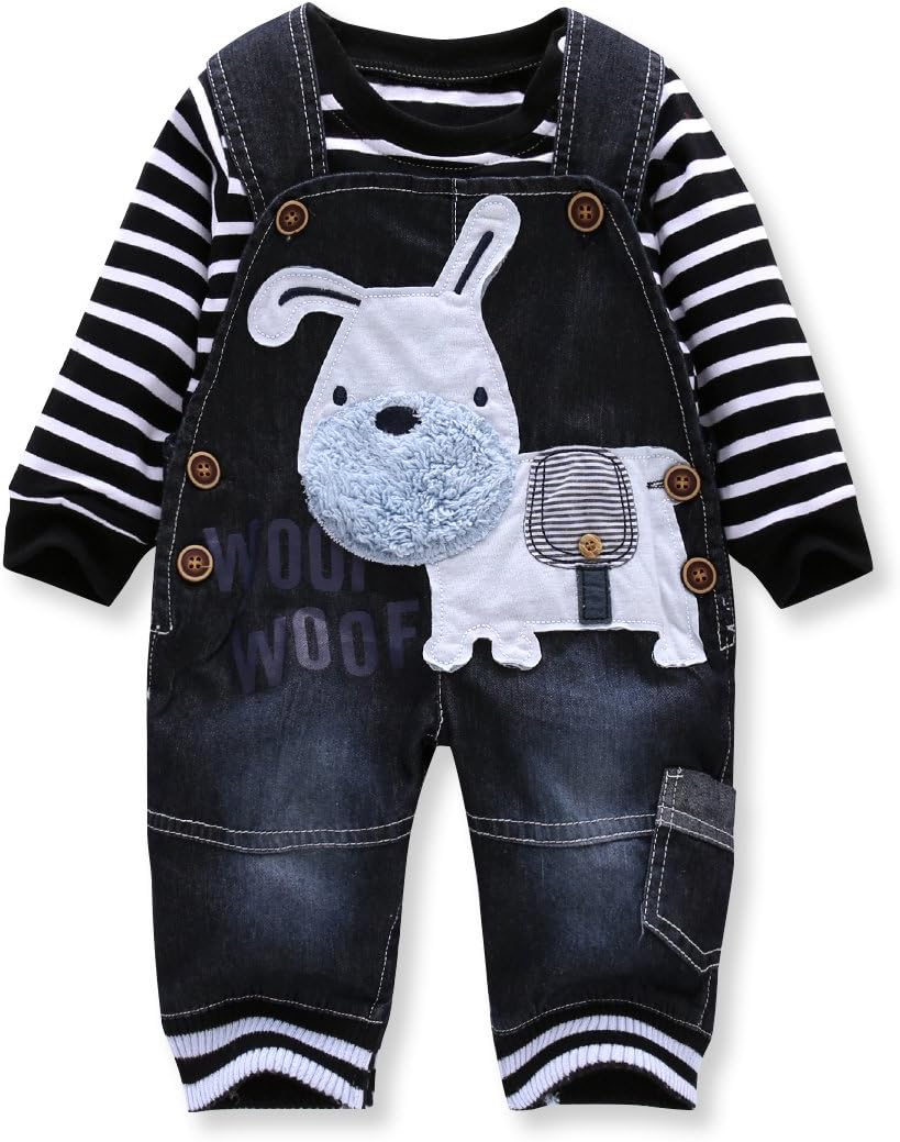 Cute Baby Boy Clothes Suit Toddler Boys' Striped Long Sleeve T-Shirt+Denim Overalls Jumpsuit Pants Outfits Sets