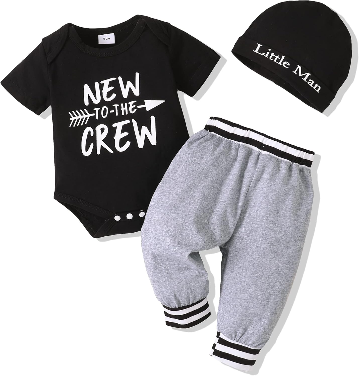 Newborn Infant Baby Boy Clothes Outfits New to the Crew Outfits Long Pants Toddler Baby Boy Clothes Set