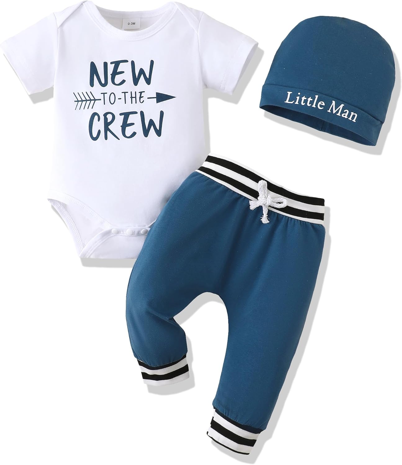 Newborn Infant Baby Boy Clothes Outfits New to the Crew Outfits Long Pants Toddler Baby Boy Clothes Set