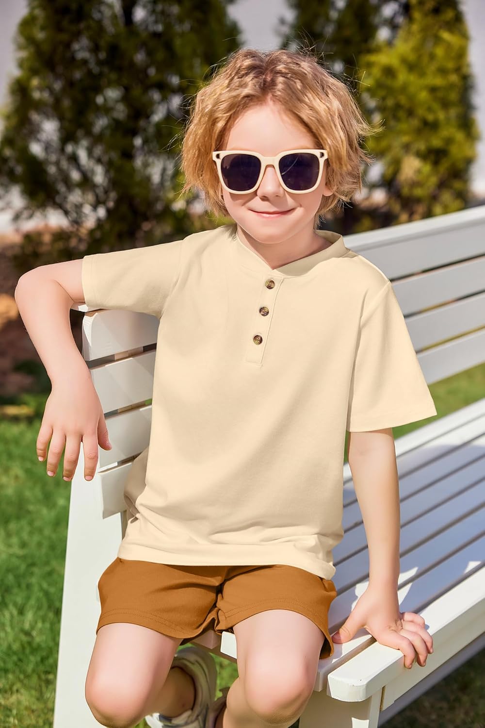 Boys Summer Clothing Sets 3-Button Short Sleeve Tee and Shorts Casual Outfits for 5-12 Years