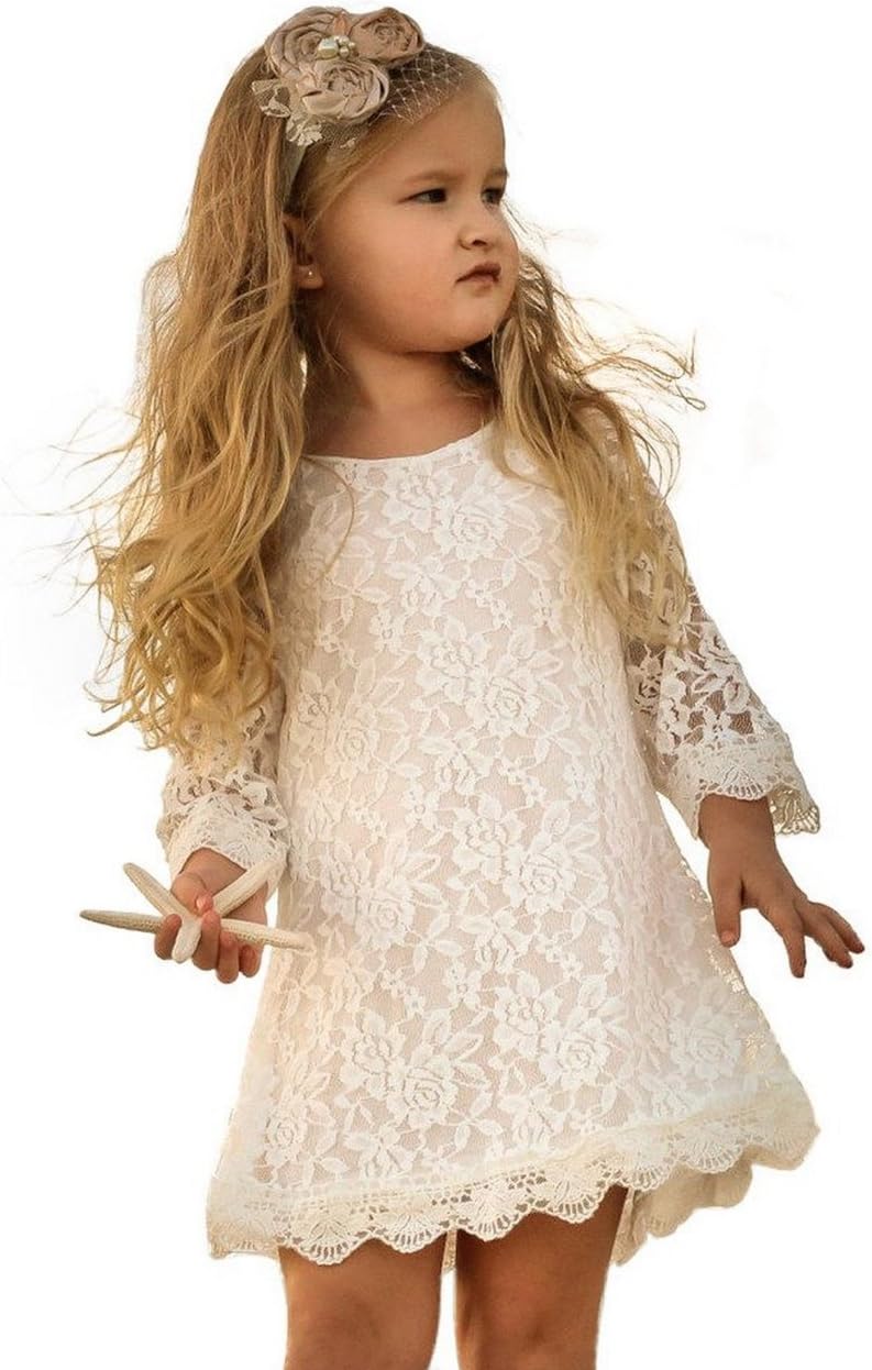 Flower Girl Dress, Lace Dress 3/4 Sleeve Dress