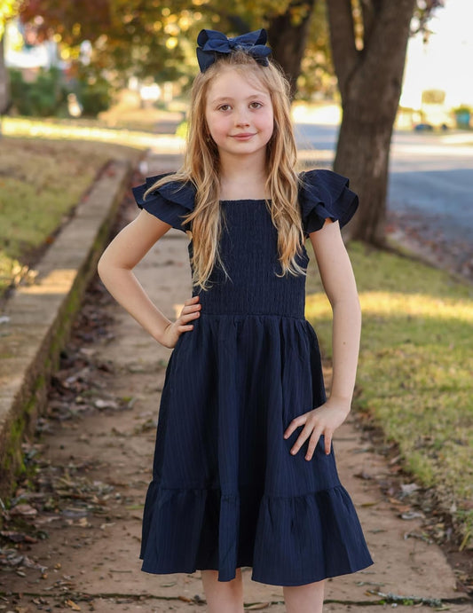 Girls Dresses Double Pleated Sleeve Square Neck off Shoulder with Pockets Tween Sundress Size 5-16