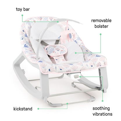 Keep Cozy 3-In-1 Grow with Me Vibrating Baby Bouncer Seat & Infant to Toddler Rocker, Vibrations & -Toy Bar, 0-30 Months up to 40 Lbs (Pink Burst)