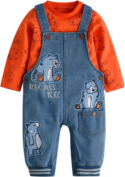 Cute Baby Boy Clothes Suit Toddler Boys' Striped Long Sleeve T-Shirt+Denim Overalls Jumpsuit Pants Outfits Sets