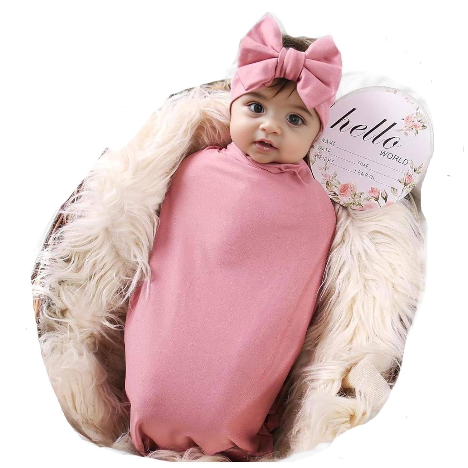 Newborn Receiving Blanket Headband Set Baby Flower Swaddle (Vintage Flower)