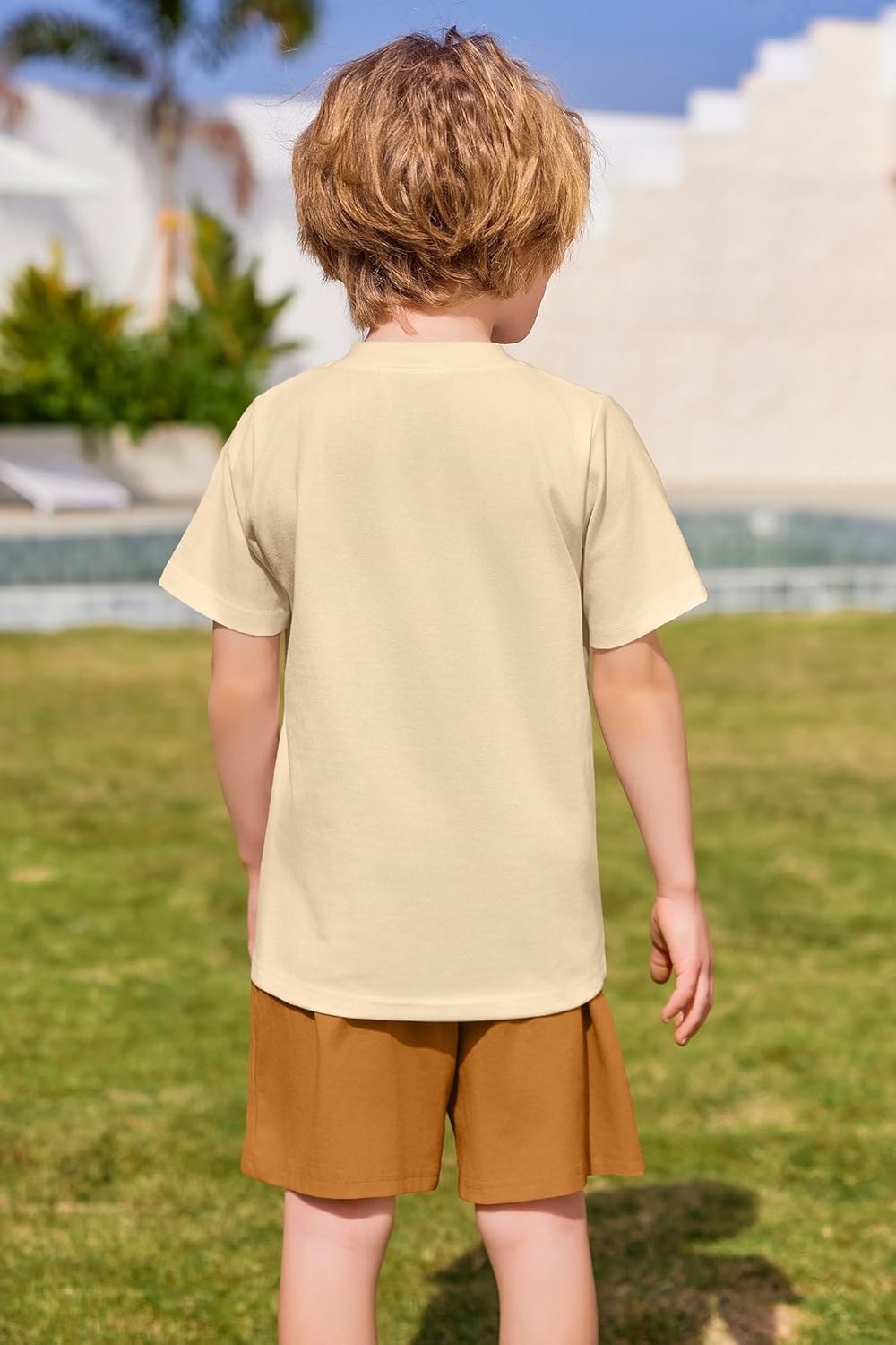 Boys Summer Clothing Sets 3-Button Short Sleeve Tee and Shorts Casual Outfits for 5-12 Years