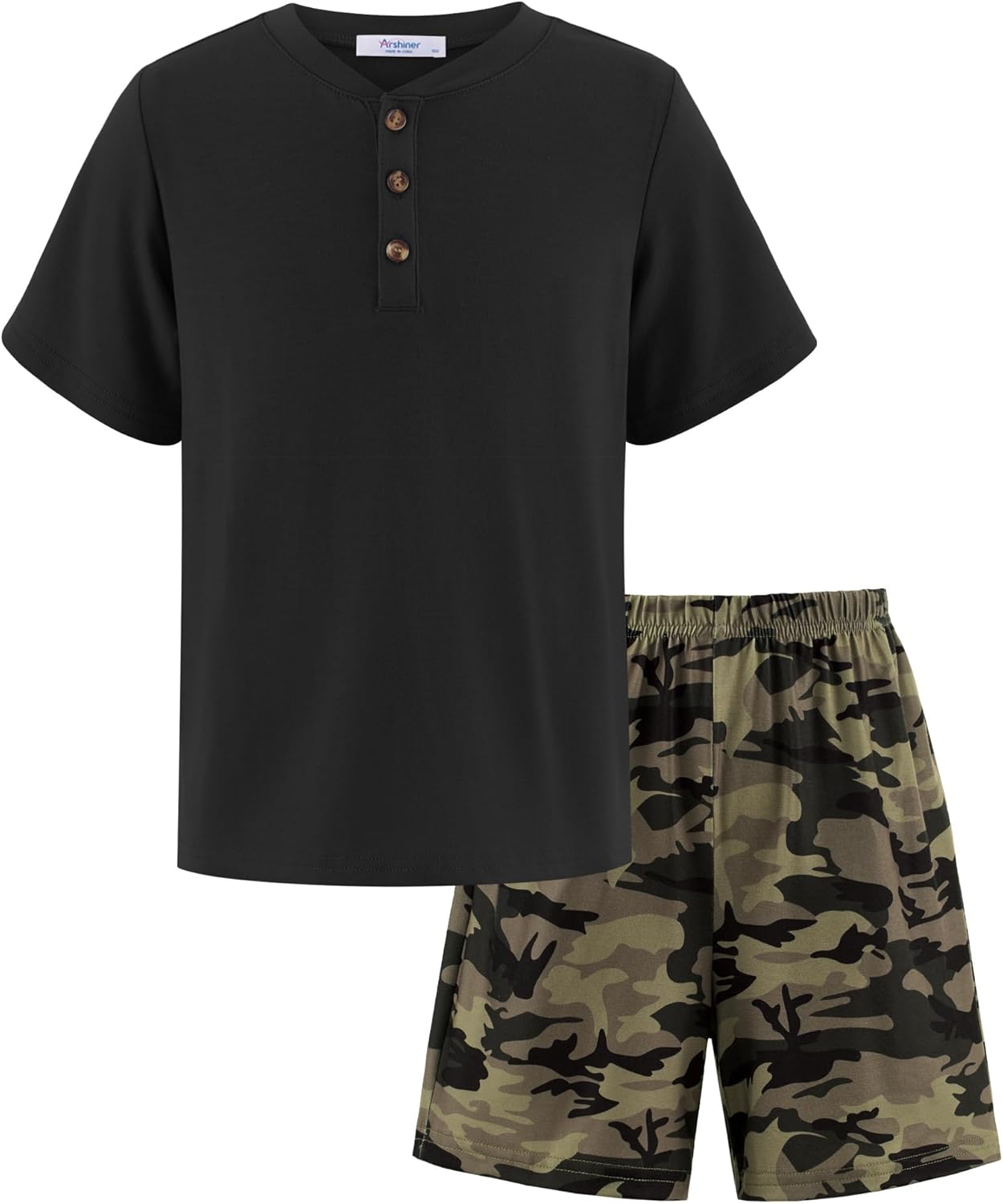 Boys Summer Clothing Sets 3-Button Short Sleeve Tee and Shorts Casual Outfits for 5-12 Years