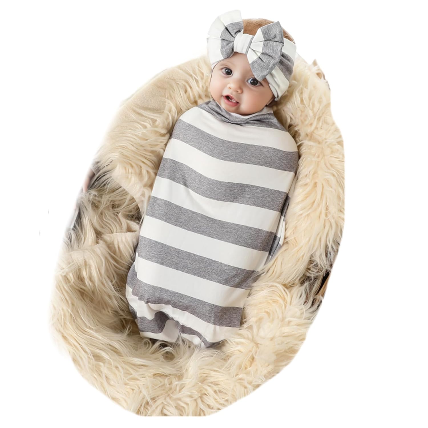 Newborn Receiving Blanket Headband Set Baby Flower Swaddle (Vintage Flower)