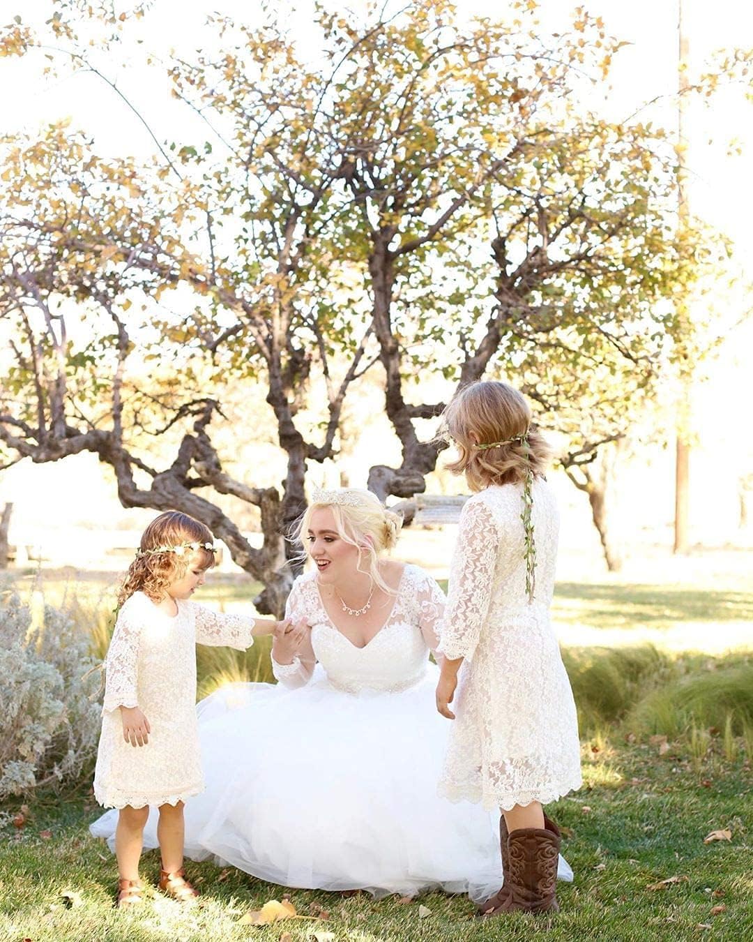Flower Girl Dress, Lace Dress 3/4 Sleeve Dress