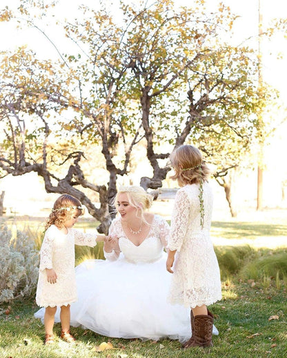 Flower Girl Dress, Lace Dress 3/4 Sleeve Dress