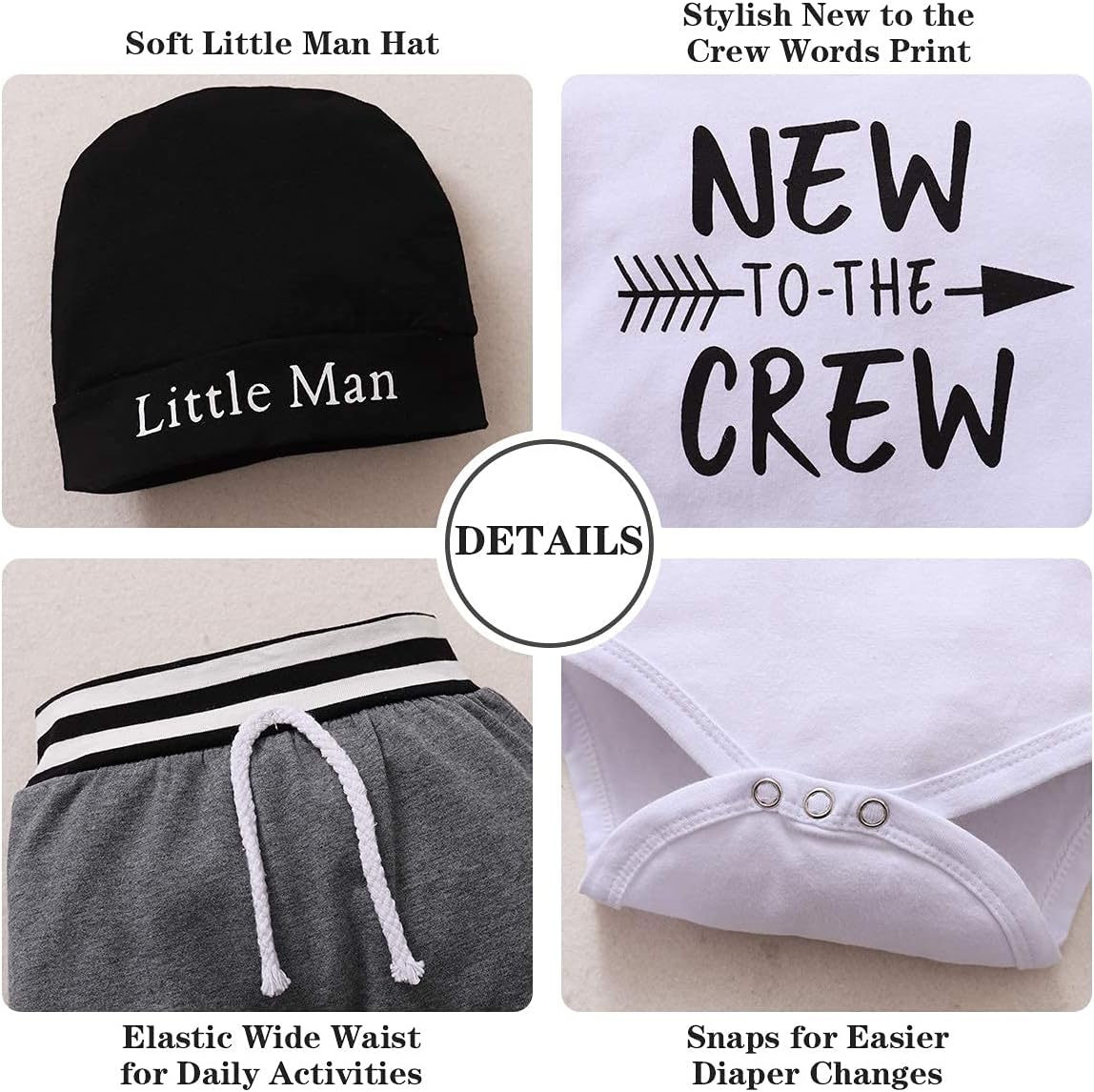 Newborn Infant Baby Boy Clothes Outfits New to the Crew Outfits Long Pants Toddler Baby Boy Clothes Set