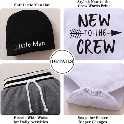 Newborn Infant Baby Boy Clothes Outfits New to the Crew Outfits Long Pants Toddler Baby Boy Clothes Set