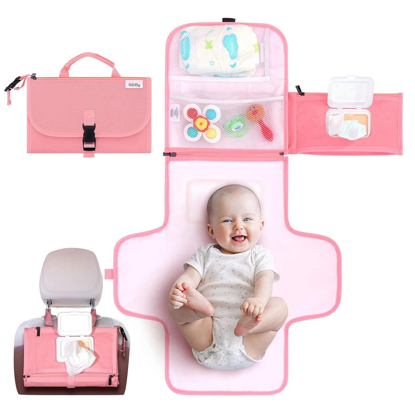 Portable Diaper Changing Pad - Baby Diaper Changer Travel Bag with Wipes Pocket, Smart Design Portable Changing Mat, Infant Travel Station Kit, Gift for Newborn Girl & Boy - Grey, Classic