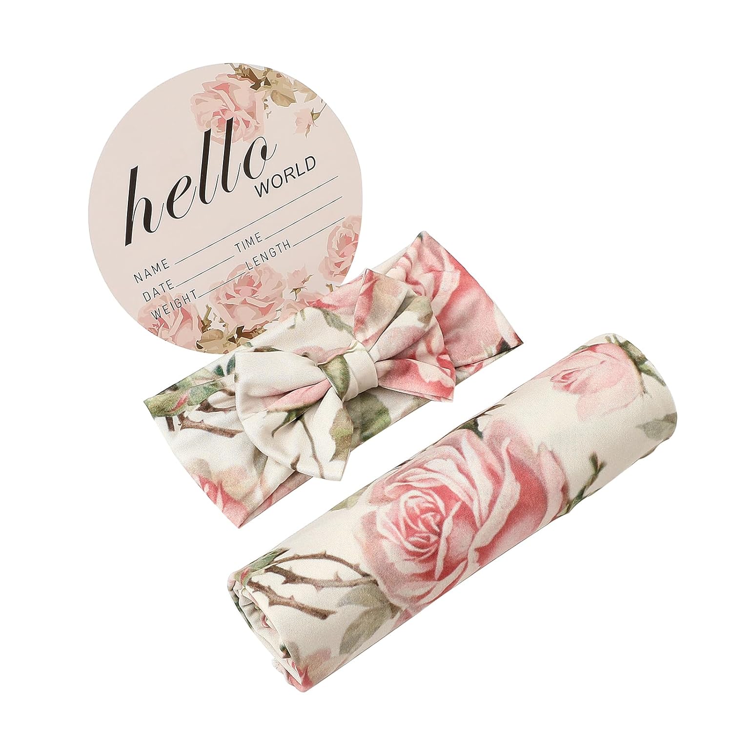 Newborn Receiving Blanket Headband Set Baby Flower Swaddle (Vintage Flower)