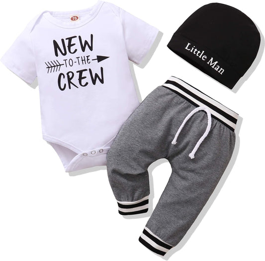 Newborn Infant Baby Boy Clothes Outfits New to the Crew Outfits Long Pants Toddler Baby Boy Clothes Set