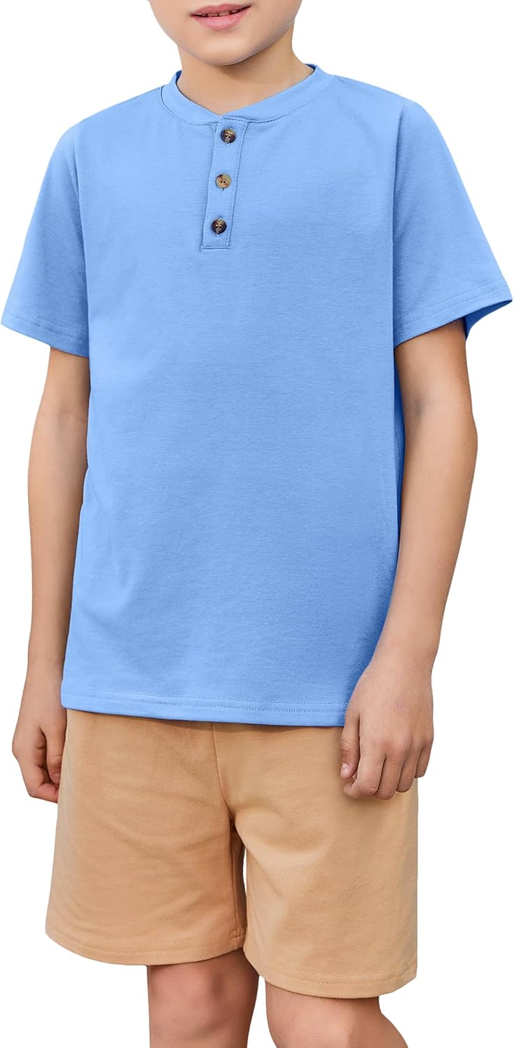Boys Summer Clothing Sets 3-Button Short Sleeve Tee and Shorts Casual Outfits for 5-12 Years
