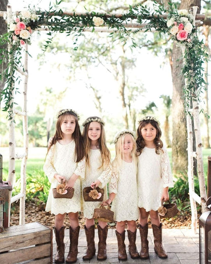 Flower Girl Dress, Lace Dress 3/4 Sleeve Dress