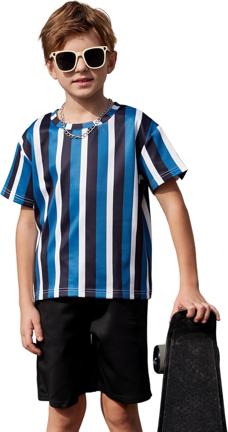 Boys Drop Shoulder T-Shirt and Drawstring Waist Shorts with Chain Necklace Summer Casual Outfits (5-12 Years)