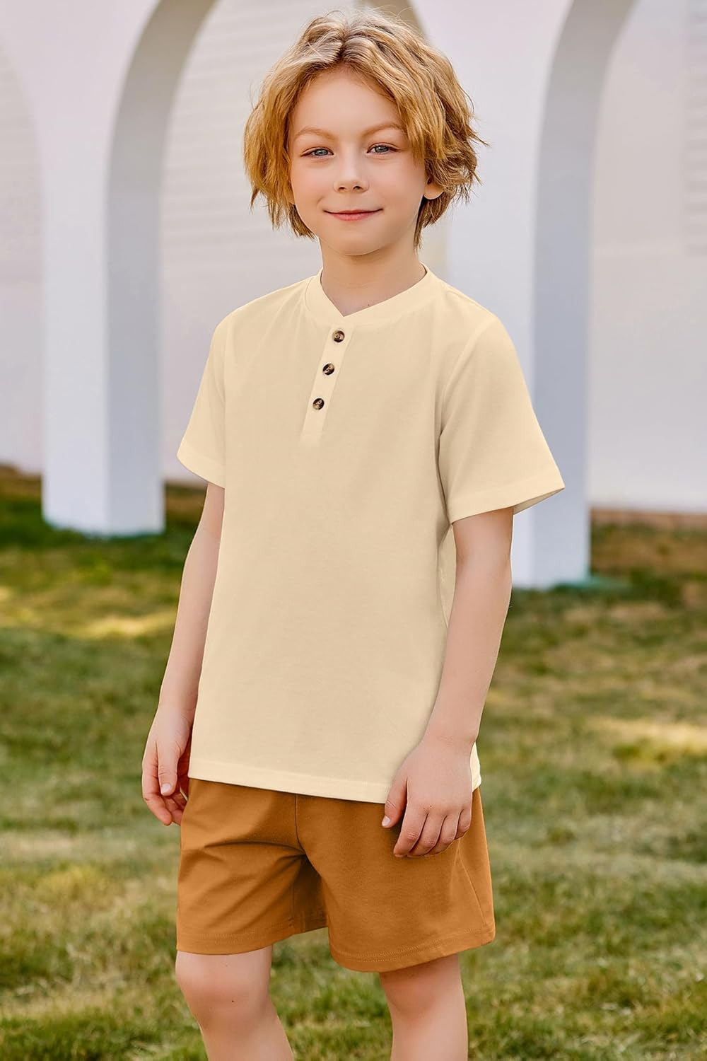 Boys Summer Clothing Sets 3-Button Short Sleeve Tee and Shorts Casual Outfits for 5-12 Years