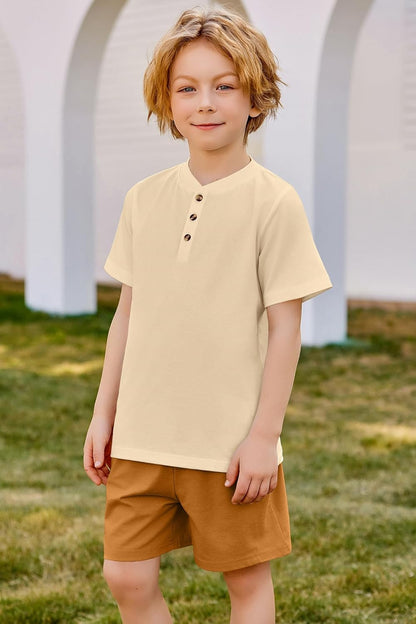 Boys Summer Clothing Sets 3-Button Short Sleeve Tee and Shorts Casual Outfits for 5-12 Years