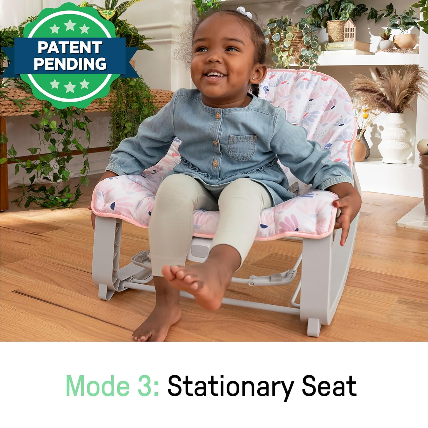 Keep Cozy 3-In-1 Grow with Me Vibrating Baby Bouncer Seat & Infant to Toddler Rocker, Vibrations & -Toy Bar, 0-30 Months up to 40 Lbs (Pink Burst)