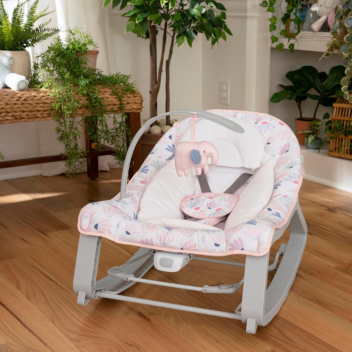 Keep Cozy 3-In-1 Grow with Me Vibrating Baby Bouncer Seat & Infant to Toddler Rocker, Vibrations & -Toy Bar, 0-30 Months up to 40 Lbs (Pink Burst)