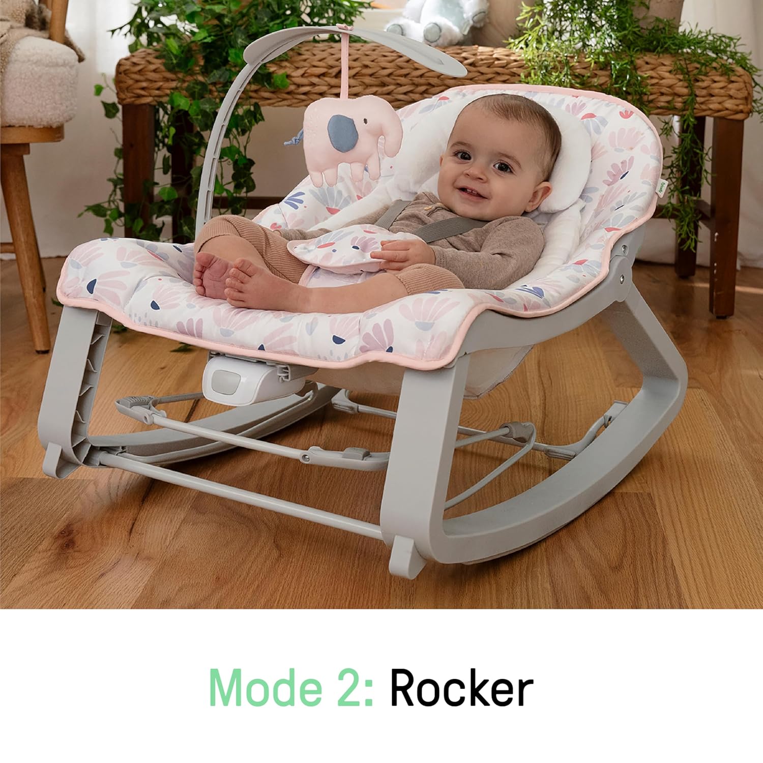 Keep Cozy 3-In-1 Grow with Me Vibrating Baby Bouncer Seat & Infant to Toddler Rocker, Vibrations & -Toy Bar, 0-30 Months up to 40 Lbs (Pink Burst)
