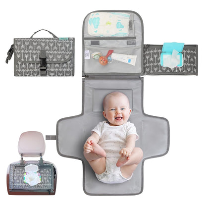 Portable Diaper Changing Pad - Baby Diaper Changer Travel Bag with Wipes Pocket, Smart Design Portable Changing Mat, Infant Travel Station Kit, Gift for Newborn Girl & Boy - Grey, Classic