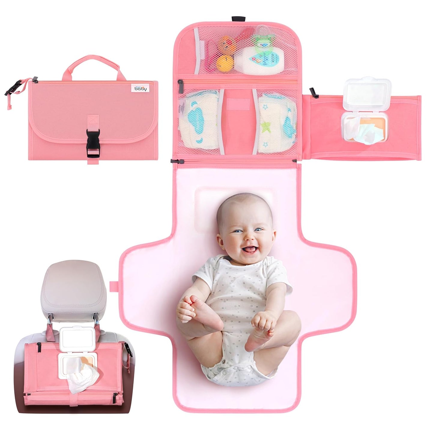 Portable Diaper Changing Pad - Baby Diaper Changer Travel Bag with Wipes Pocket, Smart Design Portable Changing Mat, Infant Travel Station Kit, Gift for Newborn Girl & Boy - Grey, Classic