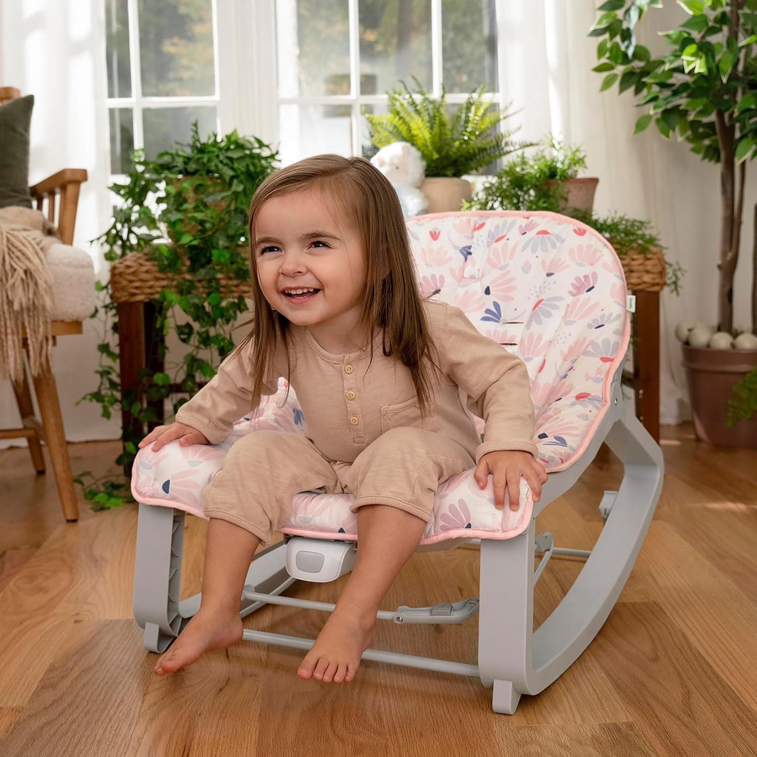 Keep Cozy 3-In-1 Grow with Me Vibrating Baby Bouncer Seat & Infant to Toddler Rocker, Vibrations & -Toy Bar, 0-30 Months up to 40 Lbs (Pink Burst)
