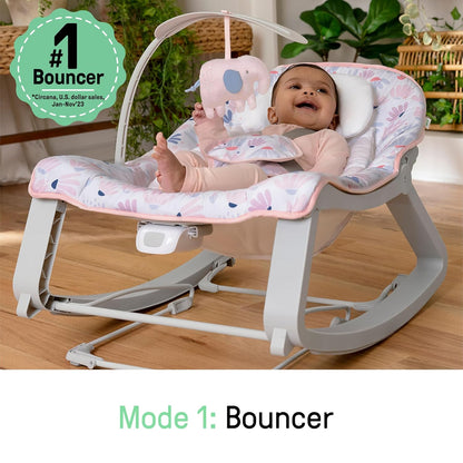 Keep Cozy 3-In-1 Grow with Me Vibrating Baby Bouncer Seat & Infant to Toddler Rocker, Vibrations & -Toy Bar, 0-30 Months up to 40 Lbs (Pink Burst)