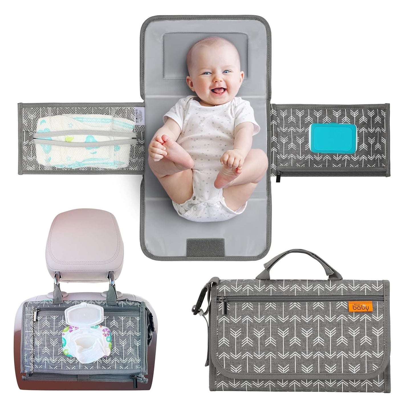 Portable Diaper Changing Pad - Baby Diaper Changer Travel Bag with Wipes Pocket, Smart Design Portable Changing Mat, Infant Travel Station Kit, Gift for Newborn Girl & Boy - Grey, Classic