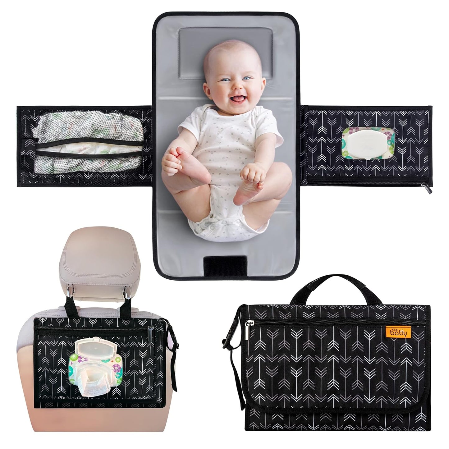 Portable Diaper Changing Pad - Baby Diaper Changer Travel Bag with Wipes Pocket, Smart Design Portable Changing Mat, Infant Travel Station Kit, Gift for Newborn Girl & Boy - Grey, Classic